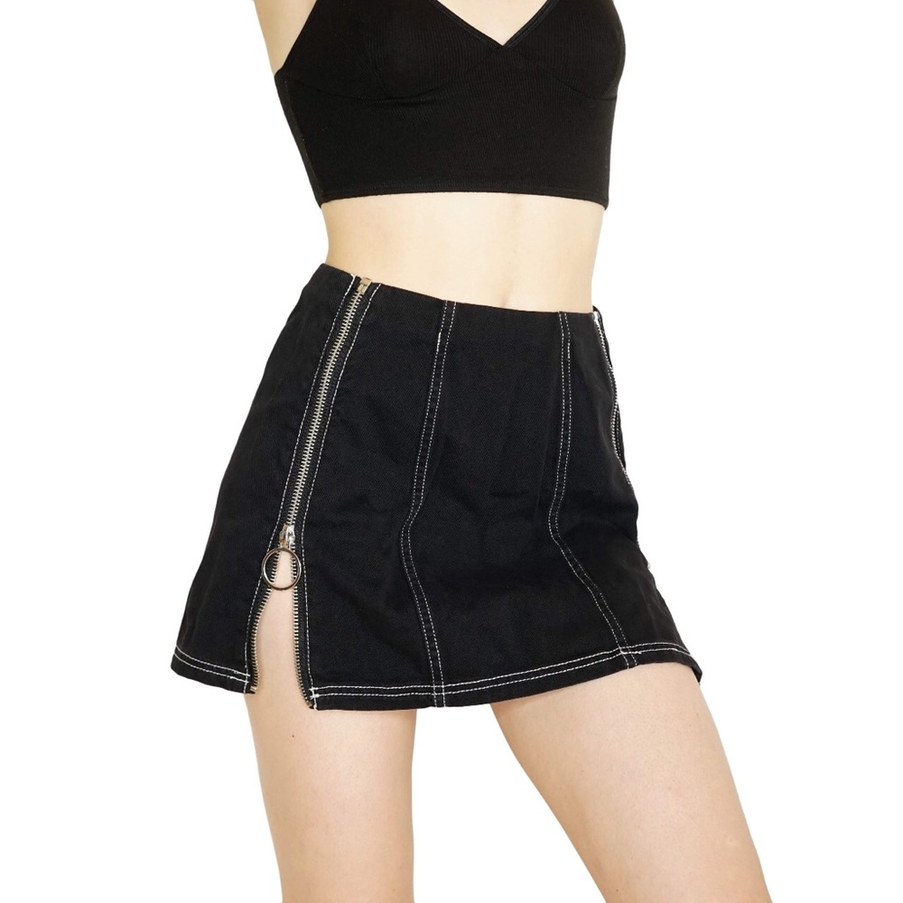 Black denim skirt